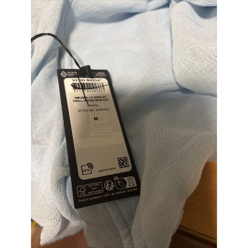 Vero Moda Women Camille Ruffle Detail Slipdress Size Medium New With Flaw Blue - Picture 7 of 8